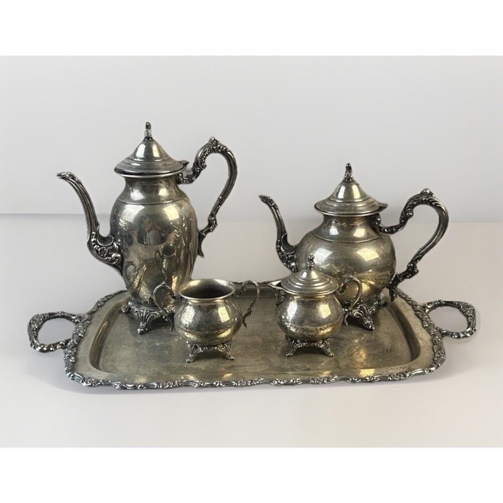 VTG Oneida USA Silver Plate 5-piece Coffee/Tea Service Set with Tray